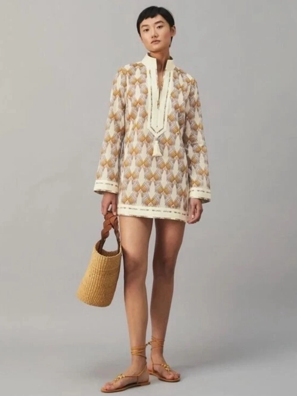 Tory Burch Sand Deco Crane Print Tunic